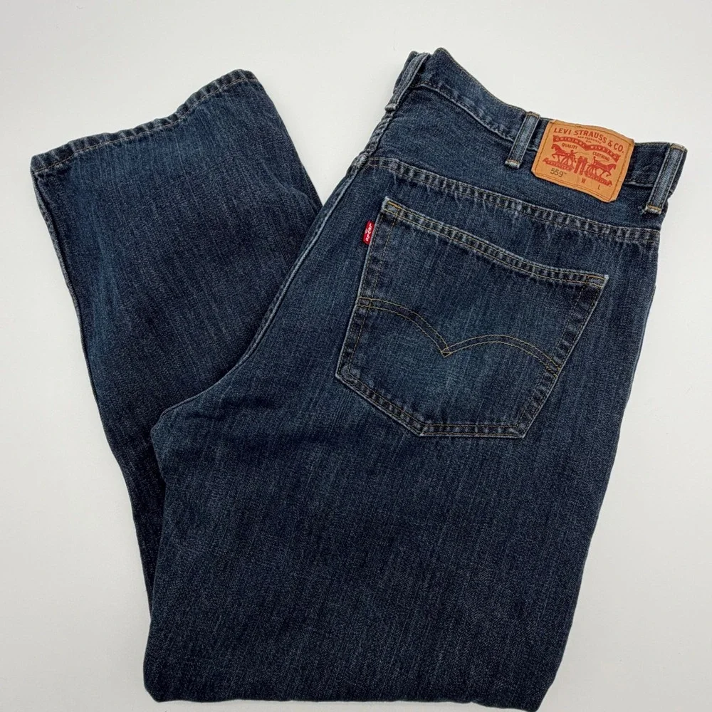 Levi 559 Relaxed Straight Jeans Mens 44x30 Dark Wash Blue Denim Pants 01559-0004